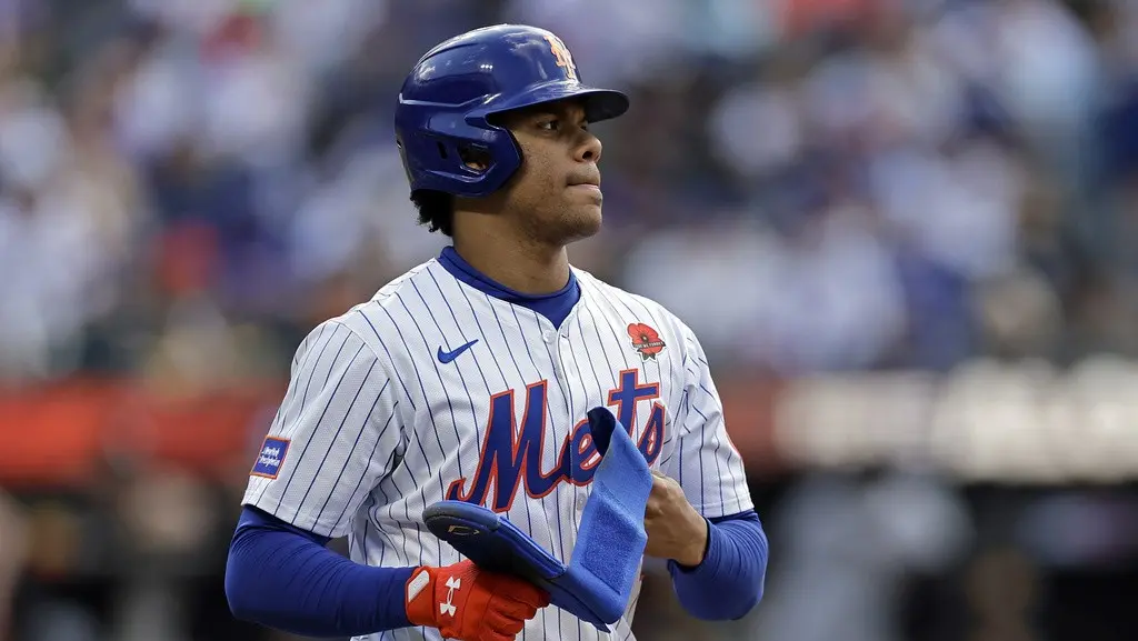 ▲美國職業棒球大聯盟（Major League Baseball）本賽季才與紐約大都會簽下史上最大、高達7.65 億美元合約的明星強打Juan Soto近況慘澹。離開紐約洋基後他打擊表現不如預期，近四戰一支安打都打不出來。（圖／美聯社／達志影像）