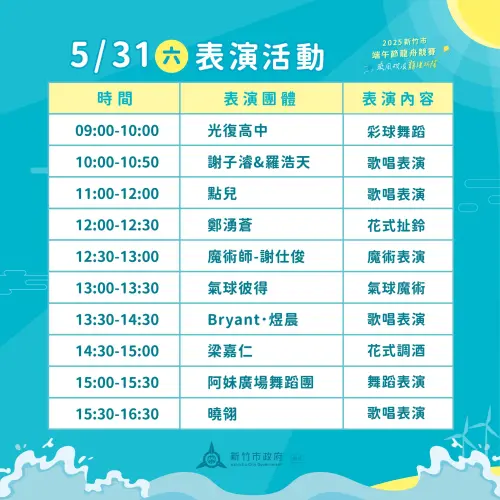 ▲2025新竹市端午節龍舟競賽,5月31日表演活動。(圖/官方提供) ▲2025新竹市端午節龍舟競賽,5月31日表演活動。(圖/官方提供)