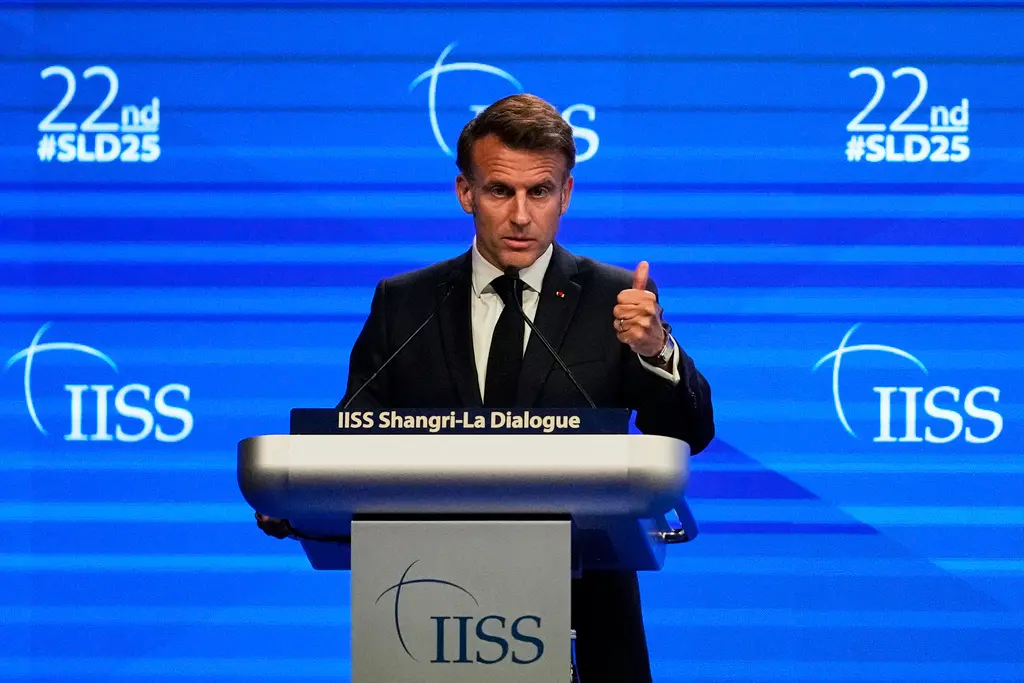 ▲法國總統馬克宏30日在安全論壇「香格里拉對話」發表演說。（圖／美聯社／達志影像）