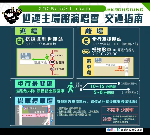 2025「韓流拼盤KT POP演唱會」交通指南(圖/高雄市交通局提供) ▲2025「韓流拼盤KT POP演唱會」交通指南(圖/高雄市交通局提供)