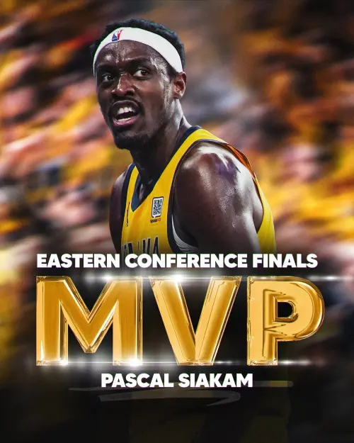 東區決賽MVP則由今晚攻下31分的Pascal Siakam拿下,這也是他繼2019年後再闖總冠軍賽。 ▲東區決賽MVP則由今晚攻下31分的Pascal Siakam拿下,這也是他繼2019年後再闖總冠軍賽。(圖/取自印地安納溜馬X)