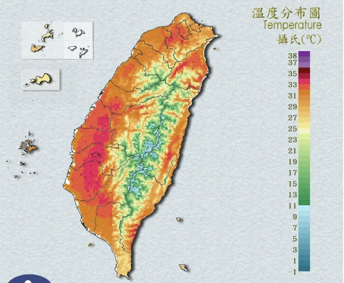 熱到凍未條！台灣整片紅到發燙 5縣市「高溫特報」恐衝破36度