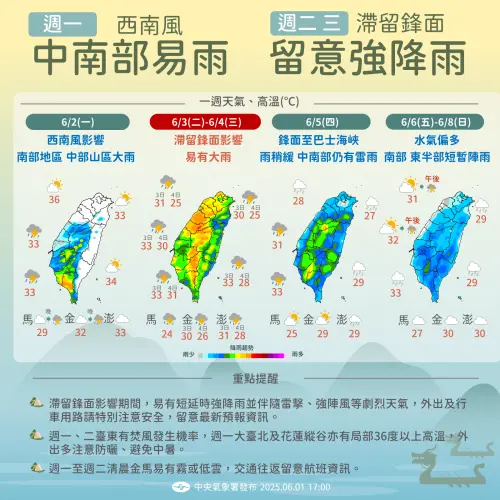下波鋒面將在週二至週四影響台灣,全台降雨時間長、範圍廣。(圖/中央氣象署) ▲下波鋒面將在週二至週四影響台灣,全台降雨時間長、範圍廣。(圖/中央氣象署)