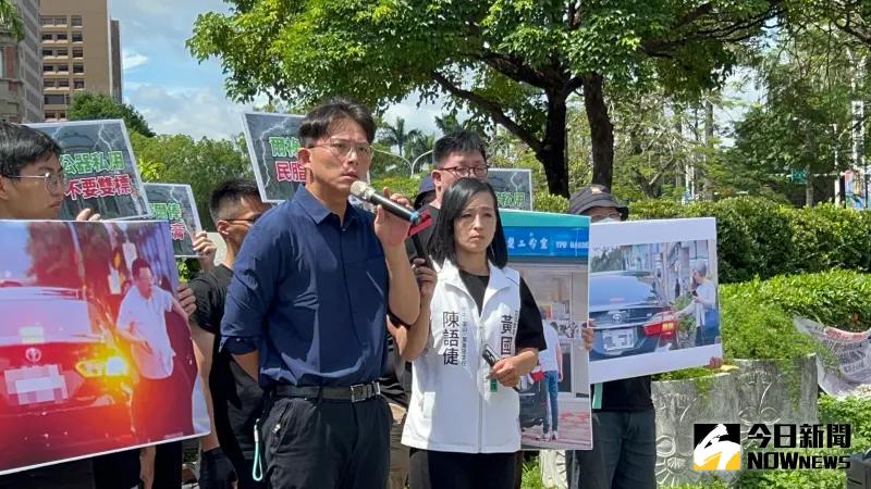 ▲民眾黨主席黃國昌以及他的汐金萬辦公室主任陳語倢，今赴監察院遞交監委濫用公務車陳情書。（圖／記者林詠青，2025.06.02）