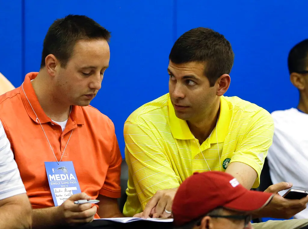 ▲猶他爵士隊今（2）日正式宣布，聘請擁有多年波士頓塞爾提克隊經驗的資深高層Austin Ainge（圖左）出任球隊籃球事務總裁。（圖／美聯社／達志影像）