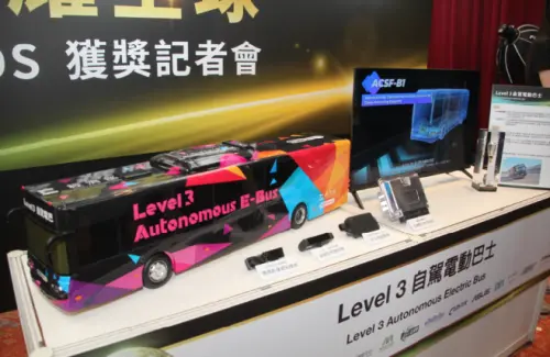 ▲車輛中心也推出「Level 3自動電駕巴士」兼具自動駕駛控制、駕駛人監控、即時風險決策等技術，目前已符合UN R157自動駕駛Level 3等級自駕電巴供應鏈，目前已逐步導入國內公共運輸電動巴士。（圖／記者鍾泓良攝影）