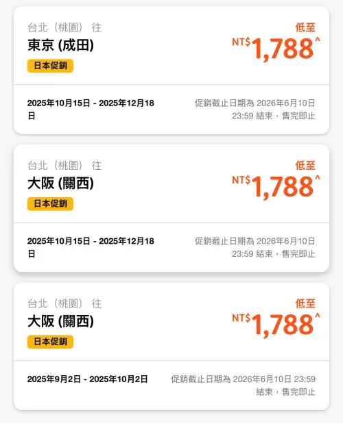 ▲捷星航空針對東京、大阪推出優惠，單程未稅1788元起，最低來回含稅最低4716元就能飛東京。（圖／翻攝捷星官網）
