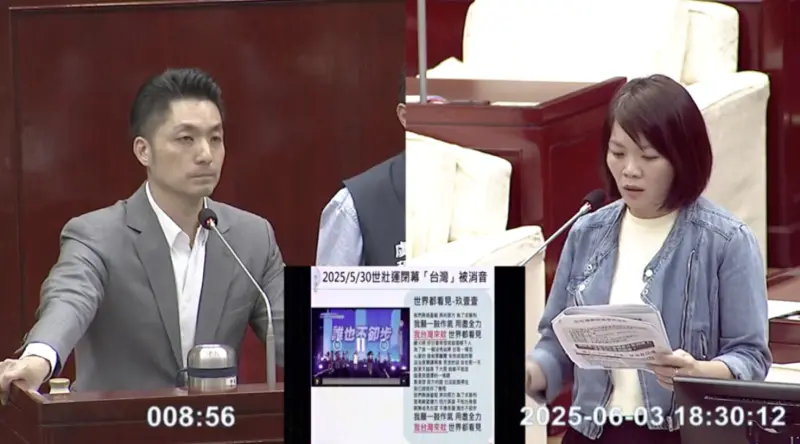 ▲台北市長蔣萬安與市議員簡舒培針對世壯運議題交鋒。（圖／台北市議會直播）