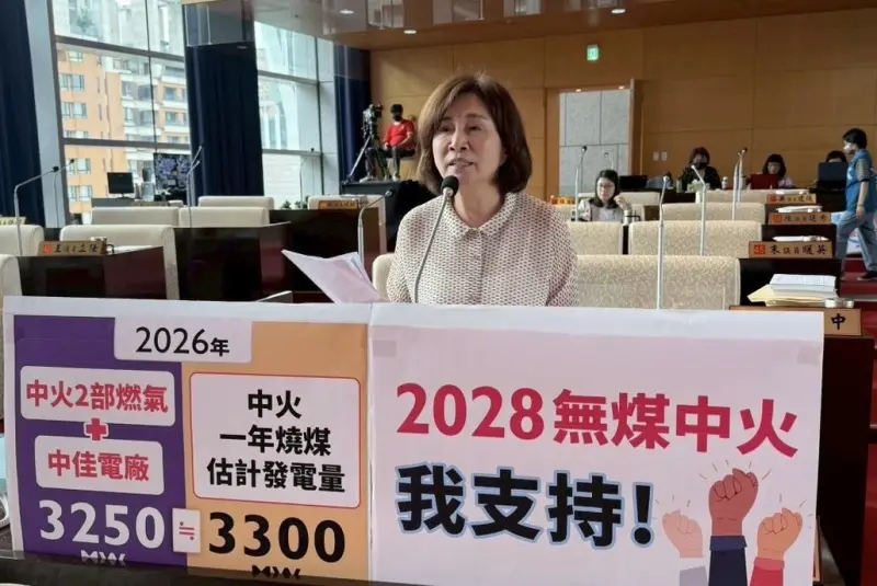 ▲台中市議員黃馨慧質詢時，強調2028無煤中火絕對可行。（圖／黃馨慧提供，2025.06.04）