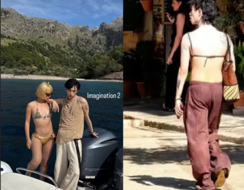 ▲小哈利被直擊穿肚兜上街，和好友在西班牙旅遊。（圖／翻攝自ppprincesss IG、小紅書）