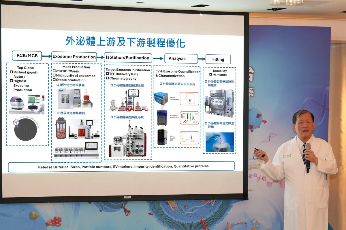 ▲周德陽醫師說明SOB100平台已完成臨床前研究，在乳癌、腦部膠質母細胞瘤等難治癌症取得突破性成果。（圖／中醫大附醫提供）
