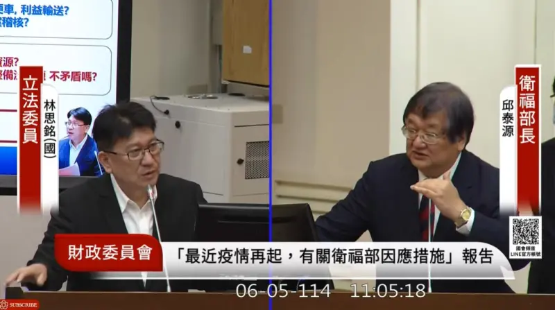 ▲衛福部長邱泰源接受立法院備質詢。（圖／截自國會Youtube頻道）
