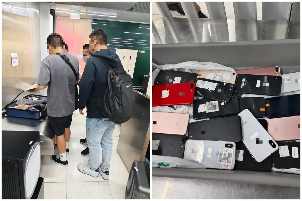 ▲3位台灣男子於6月3日自越南入境泰國時，在素萬那普機場引起海關警覺，因為這3位台男攜帶了19支手機，且手機均已安裝SIM卡並綁定銀行帳戶，疑涉及泰國多起詐騙案件，目前3人已被拘留。（圖／翻攝自泰國《民意報》）