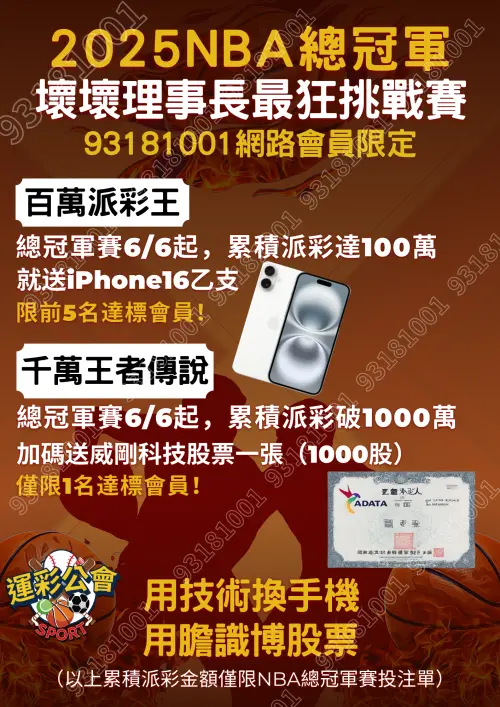 NBA總冠軍賽溜馬戰雷霆 運彩公會推二大挑戰賽 ▲NBA總冠軍賽溜馬戰雷霆6日開打,運彩公會推二大挑戰賽見證總冠軍誕生。(圖/運彩公會提供)