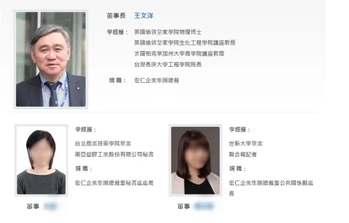 ▲法官傳喚王文洋的吳姓秘書（左下）出庭作證，釐清張鎮洲與英商之間是否有約定傭金。（圖／翻攝財團法人王月蘭慈善基金會網頁）