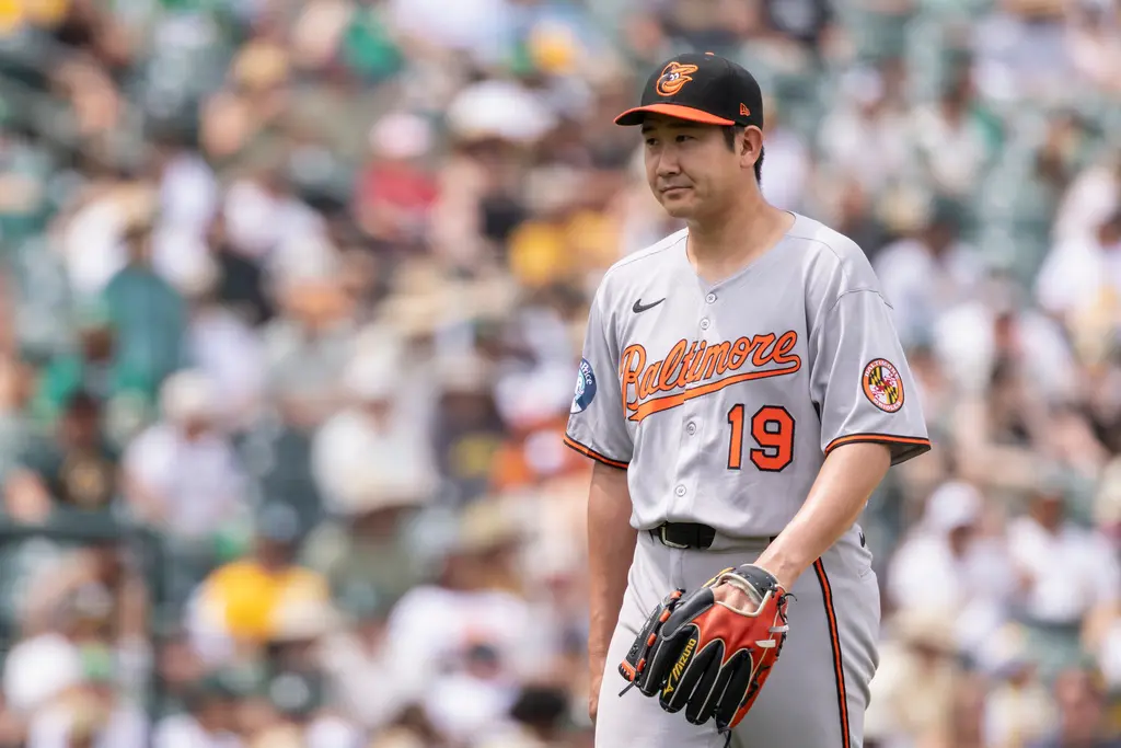 ▲MLB日籍強投菅野智之今（9）日先發對上運動家，僅投4.1局就被運動家打線敲出8支安打，失4分，終場運動家5：1擊敗金鶯，菅野智之吞下本季第4敗。（圖／美聯社／達志影像）