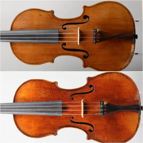 ▲英商主張這兩把小提琴：「Joseph Gag-liano Naples c1800」（上）、「Carlo Ferdinando Landolfi, Milan 1762」（下）已賣給張鎮洲，張震洲遲遲沒付款，還拿之前王文洋2.4億購琴費的傭金也沒拿到作為擋箭牌。（圖／Florian Leonhard提供）