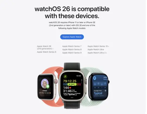 watchOS 26支援機型。(圖/翻攝官網) ▲watchOS 26支援機型。(圖/翻攝官網)