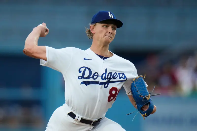 ▲洛杉磯道奇先發輪值傷兵滿營，但近期25歲前頂級新秀Emmet Sheehan在3A復健賽繳出好表現，有望回歸救場，總教練透露他下一階段需要提升續航力，目標是每場出賽投滿4局。（圖／美聯社／達志影像）