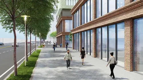 ▲打造TOD捷運生活圈新聚落,大寮81期忠義段公辦都更再啟動,沿街商業店鋪模擬圖。(圖/高市府都發局提供) ▲打造TOD捷運生活圈新聚落,大寮81期忠義段公辦都更再啟動,沿街商業店鋪模擬圖。(圖/高市府都發局提供)