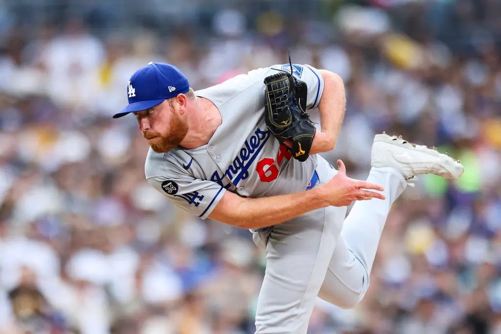 ▲洛杉磯道奇作客對上聖地牙哥教士的比賽中，總教練Dave Roberts做出罕見調度。讓右投Matt Sauer投111球、9失分。（圖／美聯社／達志影像）