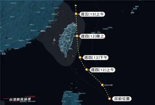 ▲「台灣颱風論壇｜天氣特急」表示，熱帶性低氣壓在太平洋高氣壓穩定推送下，移動速度相當快，預計在今日下午進入台灣東部海域，並在夜晚至週五（13日）清晨間，通過台北、宜蘭、花蓮之間，研判有機會登陸，也有可能僅是擦邊而過。（圖／台灣颱風論壇｜天氣特急）