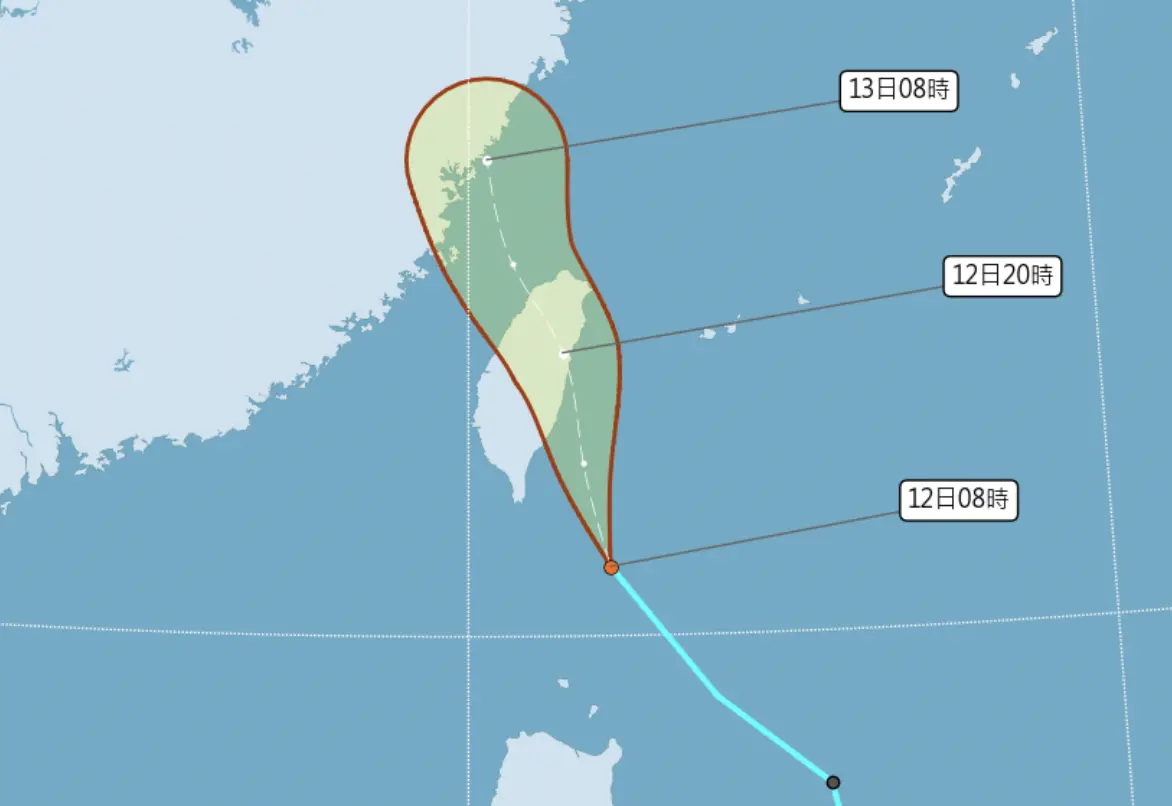 ▲南方的熱帶低壓目前逐漸北上逼近，今天下半天至明日清晨最靠近台灣。（圖／中央氣象署）