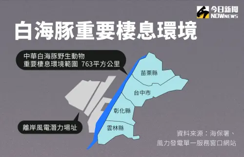 ▲中華白海豚重要棲地與我國離岸風電場址重疊。（圖／NOWnews社群中心製）