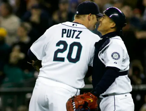 ▲城島健司（右）在2006年前往大聯盟挑戰，旅美前2年留下出色攻守成績。（圖／美聯社／達志影像）