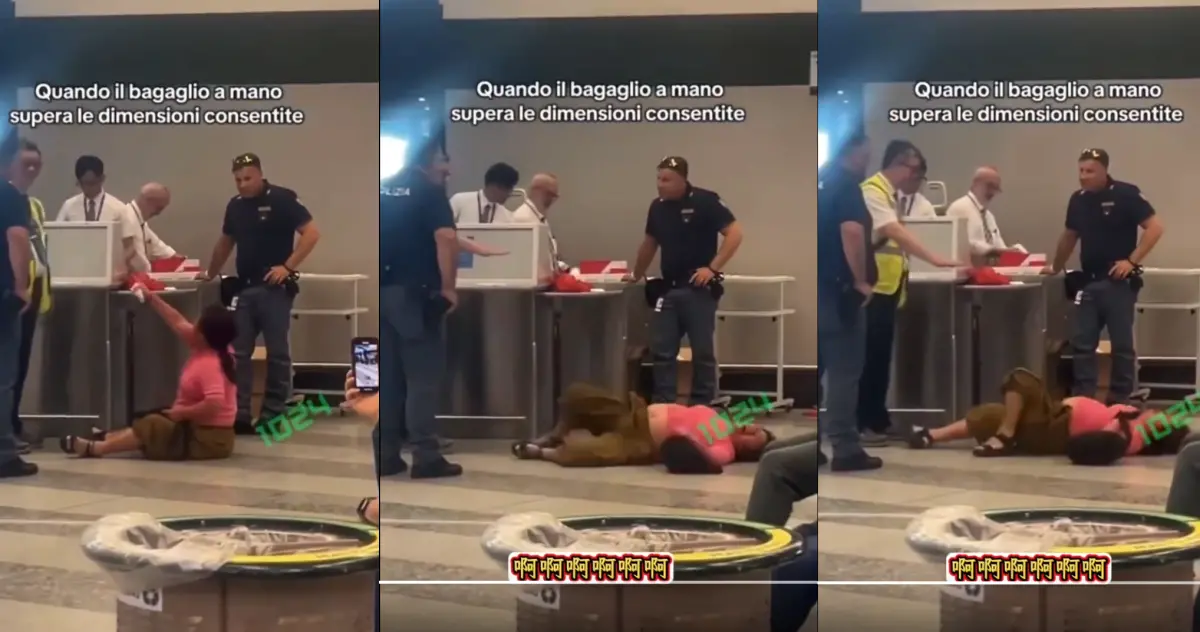 ▲一名中國大媽因為手提行李超重無法登機，當場情緒崩潰，在機場地上打滾、大吼大叫。（圖／翻攝自微博／老大哥Big-Brother）