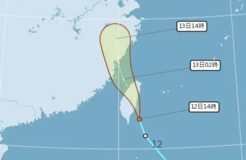 熱帶性低氣壓路徑會直接通過台灣陸地,週五上午移動到北部海面。(圖/中央氣象署) ▲熱帶性低氣壓路徑會直接通過台灣陸地,週五上午移動到北部海面。(圖/中央氣象署)