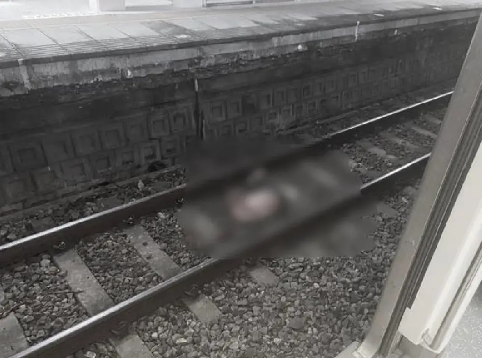 ▲ 台鐵雲林石龜站12號傳出落軌意外，一名男子當場死亡，現場血跡斑斑。（圖／翻攝畫面）