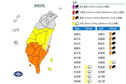 ▲中央氣象署已發布豪雨警戒，提醒民眾外出需留意。（圖／翻攝自中央氣象署）