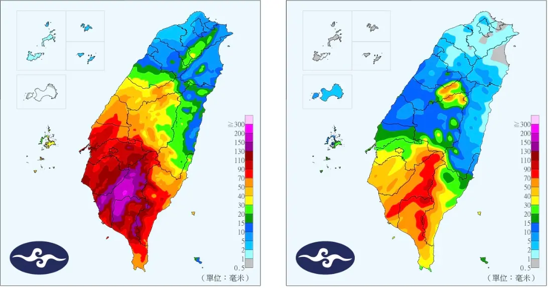▲中央氣象署定量降水預報圖，今日白天嘉義以南、台東要留意豪大雨發生機會，南台灣降雨量紫爆。（圖／翻攝自中央氣象署）