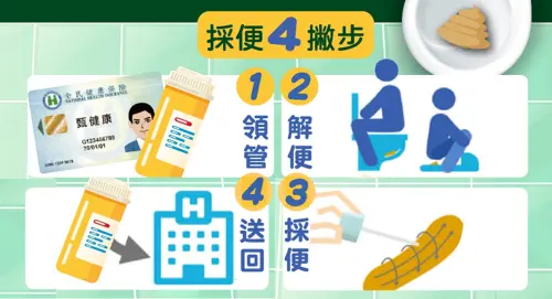 ▲國健署衛教大腸癌篩檢4步驟。（圖／國健署）