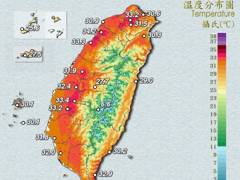 快訊／雨後飆36°C高溫！氣象署：1縣市高溫特報　最新警戒區出爐