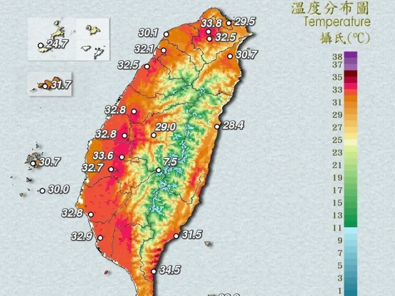 快訊／雨後飆36°C高溫！氣象署：4縣市高溫特報　最新警戒區出爐