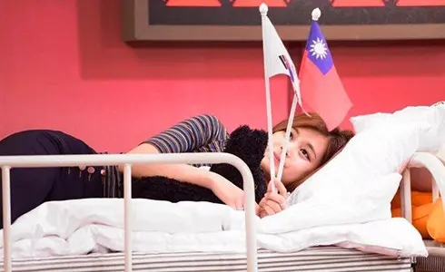 ▲子瑜因為在節目中揮了節目組準備的國旗，被稱是台獨份子受到許多謾罵。（圖／翻攝自《我的小電視》）