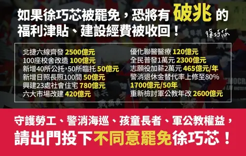 國民黨立委徐巧芯舉辦客廳會反罷免,聲稱國民黨立委被罷免,台北市民的福利將損失一兆元。(圖/翻攝畫面) ▲國民黨立委徐巧芯舉辦客廳會反罷免,聲稱國民黨立委被罷免,台北市民的福利將損失一兆元。(圖/翻攝畫面)