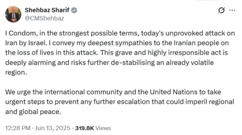 ▲根據網友截圖,巴基斯坦總理謝里夫(Shehbaz Sharif)13日在發文譴責以色列時,似乎誤將「譴責」(condemn)筆誤寫成「保險套」(condom)。(圖/翻攝自X) ▲根據網友截圖,巴基斯坦總理謝里夫(Shehbaz Sharif)13日在發文譴責以色列時,似乎誤將「譴責」(condemn)筆誤寫成「保險套」(condom)。(圖/翻攝自X)