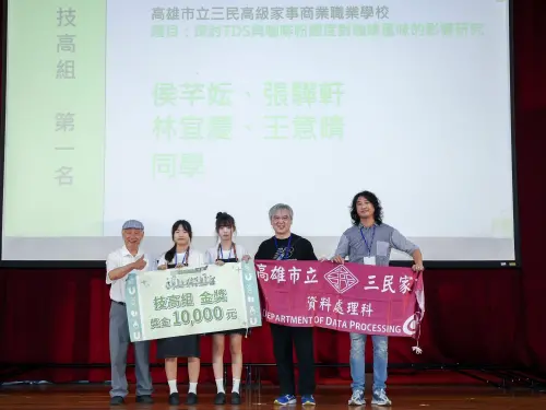 ▲高雄市三民家商以研究主題「探討TDS與咖啡粉細度對咖啡風味的影響研究」，在技高組參賽競爭激烈勝出，勇奪金牌。（圖／高市府教育局提供）