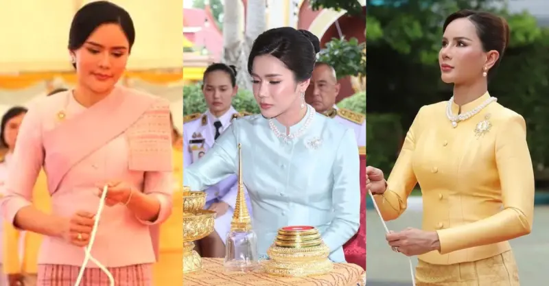 ▲泰國國王上個月底發佈諭令，向他的後宮15位妾室頒發了勳章，其中有三名1990年後出生的寵妃地位最高。圖左到右是歐拉弄、查尤特拉和巴帕頌。（圖／翻攝自X）