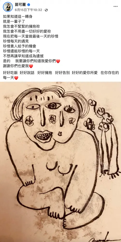 ▲苗可麗分享畫作，寫下心情。（圖／翻攝自苗可麗臉書）