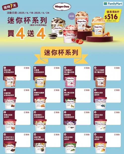 ▲哈根達斯迷你杯買4送4共有16種口味。（圖／業者提供）