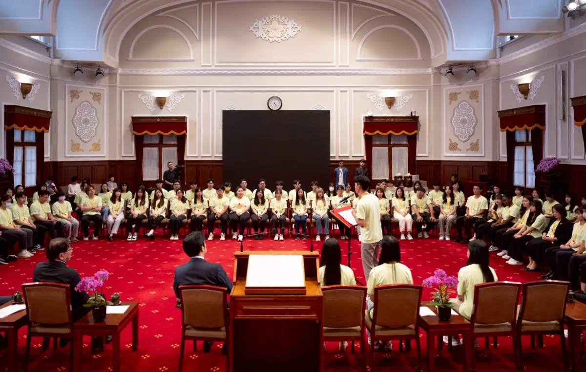 ▲為了明天的國會簡報，總統府昨天已先行布置，在大禮堂準備好大螢幕。（圖／總統府flickr）