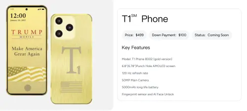 T1手機規格相當陽春,且尚未公布處理器。(圖/翻攝官網) ▲T1手機規格相當陽春,且尚未公布處理器。(圖/翻攝官網)