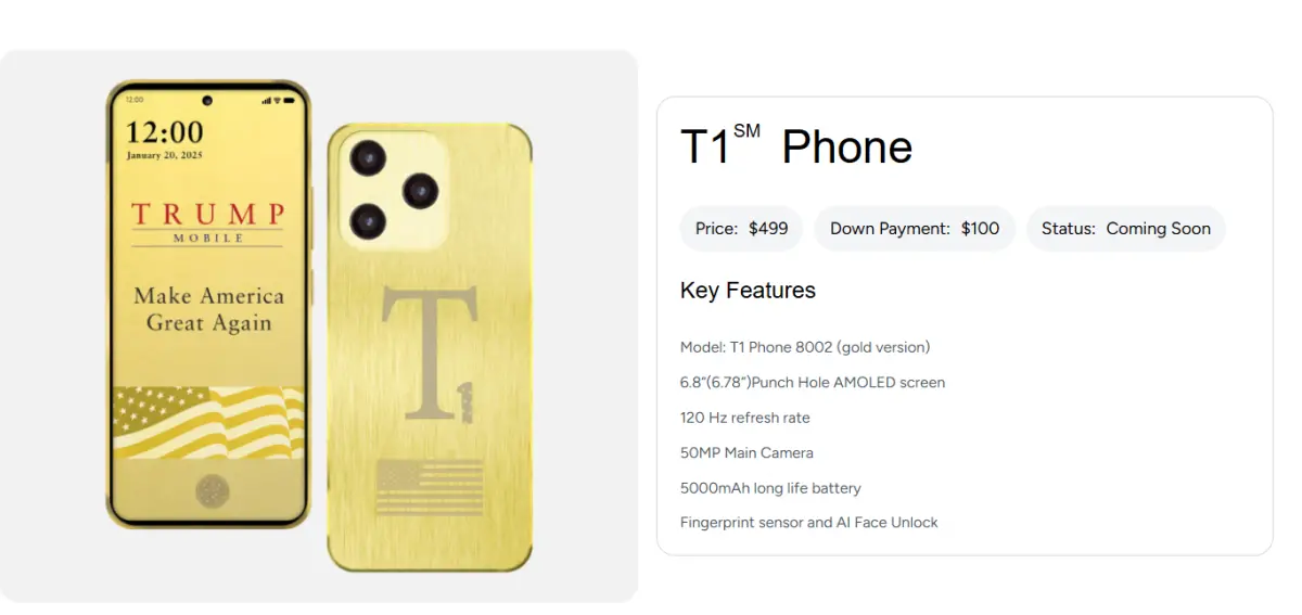 ▲美國總統川普的家族企業「川普集團」，推出5G電信服務及T1手機，但遭專家質疑是中國製造。（圖／翻攝自Trump Mobile官網）