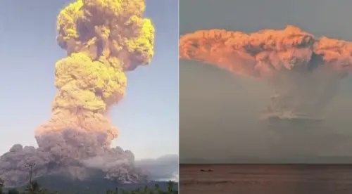 印尼火山勒沃托比拉基拉基(Mount Lewotobi Laki-Laki)17日傍晚噴發,火山灰柱高達11公里。(圖/路透社/達志影像) ▲印尼火山勒沃托比拉基拉基(Mount Lewotobi Laki-Laki)17日傍晚噴發,火山灰柱高達11公里。(圖/路透社/達志影像)