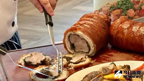 ▲羅馬爐烤豬肉捲（Porchetta）外皮焦脆、內層多汁，香氣層層堆疊，是羅馬地區極具代表性的節慶料理。（圖／記者陳美嘉攝，2025.06.18）