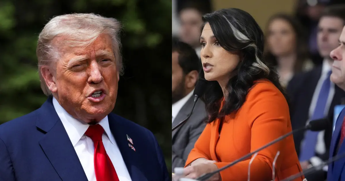 ▲美國總統川普、美國國家情報總監加巴德（Tulsi Gabbard）。合成圖。（圖／美聯社／達志影像）